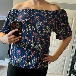 Blue floral print Off the shoulder blouse